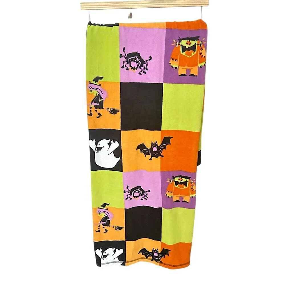 Halloween Fleece Throw Blanket Ghost Bat Spider Witch Frankenstein‎